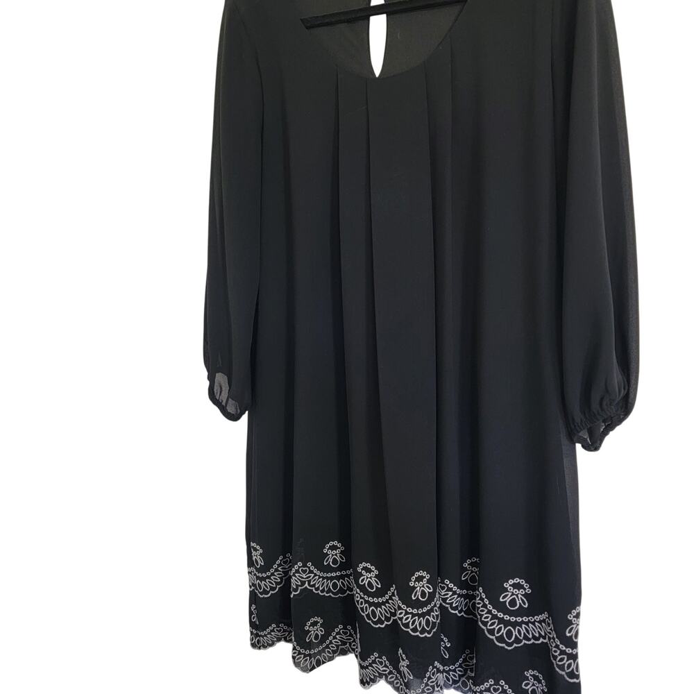 As You Wish Womens Dress Black Flowy Scallop Hem Sheer Sleeve Sz Large - Picture 2 of 6